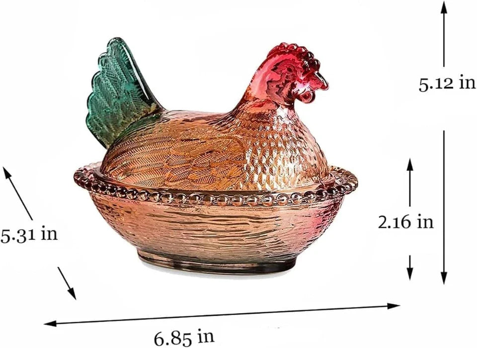Glass Hen on Nest Candy Dish with Lid,Large Pedestal Unique Candy Bowl for Snack