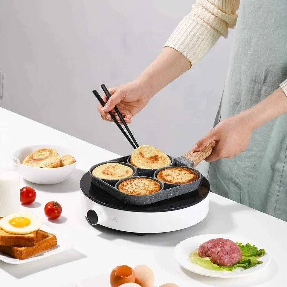 4 Holes Egg Fry Pan Pancake Maker Non-stick Egg Burger Pan with Handle