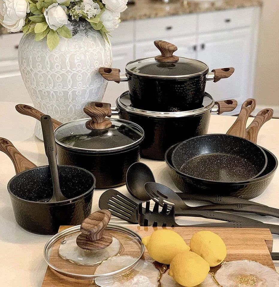Pots and Pans Set Nonstick Kitchen Induction Cookware Set Granite Coated Pot Set